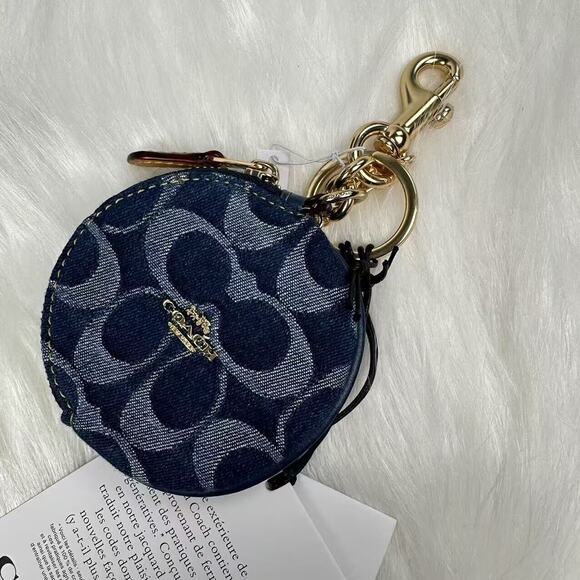 Coach Circular Coin Pouch Bag Charm In Signature Gold/Denim/Natural NWT CZ256 - Picture 3 of 10